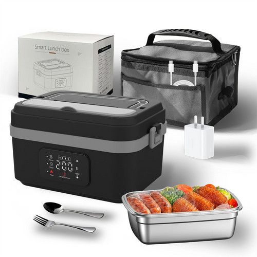 Portable 1L Cordless Electric Heated Lunch Box 16000mAh 60W 304 Stainless Steel Black& Gray