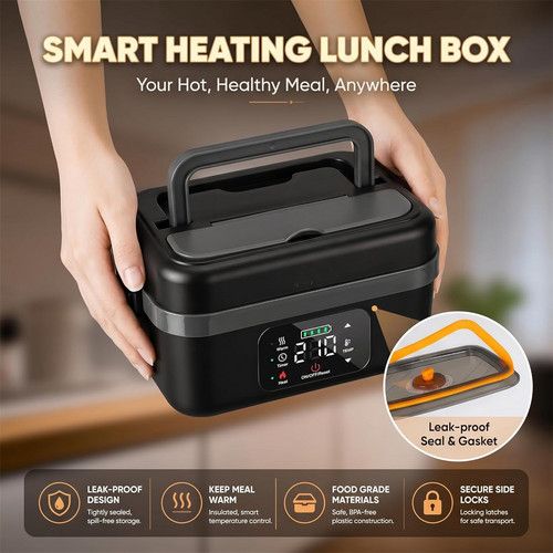 Portable 1L Cordless Electric Heated Lunch Box 16000mAh 60W 304 Stainless Steel Black& Gray