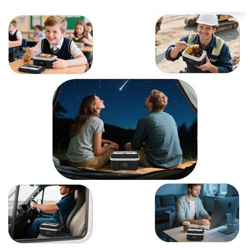 Portable 1L Cordless Electric Heated Lunch Box 16000mAh 60W 304 Stainless Steel Black& Gray