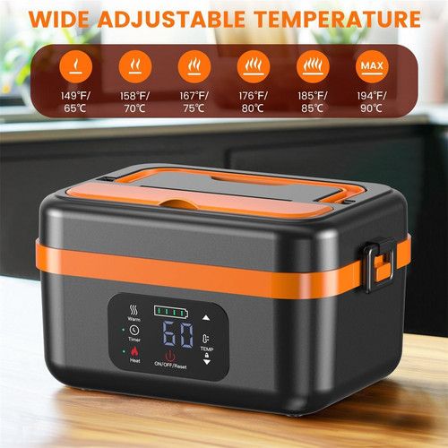 Portable 1L Cordless Electric Heated Lunch Box 16000mAh 60W 304 Stainless Steel Black& orange