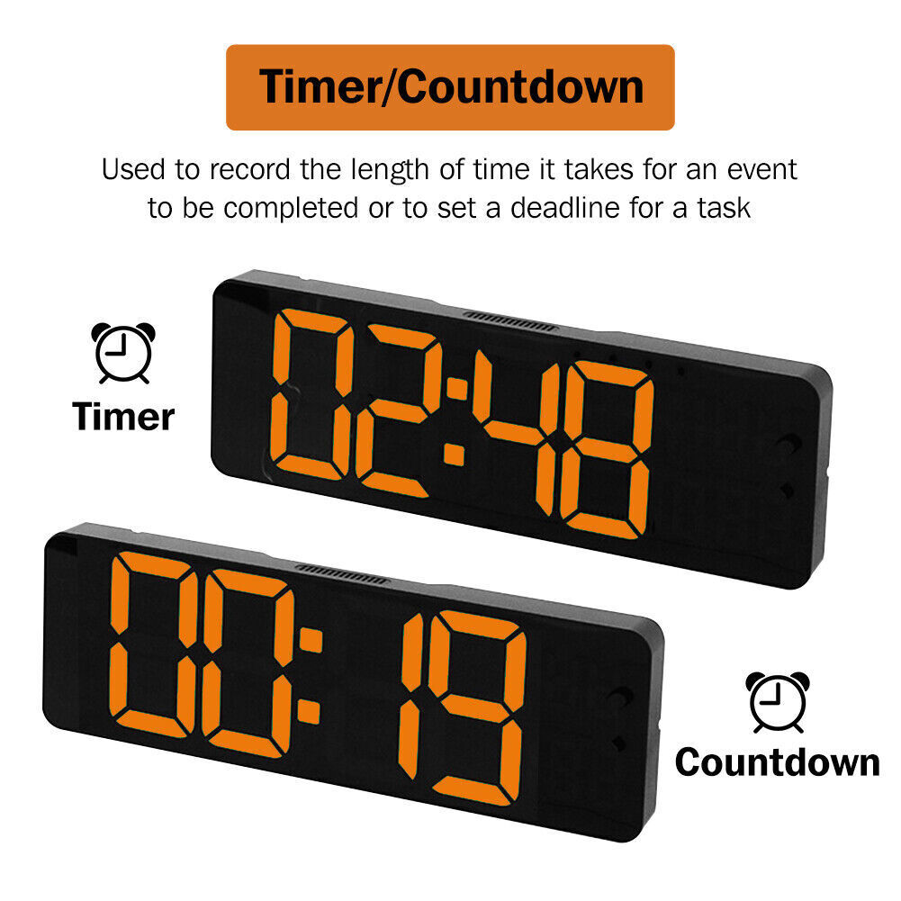 Clocks: 13" Orange Large Digital Big Jumbo LED Wall Desk Clock Display With Temperature Calendar