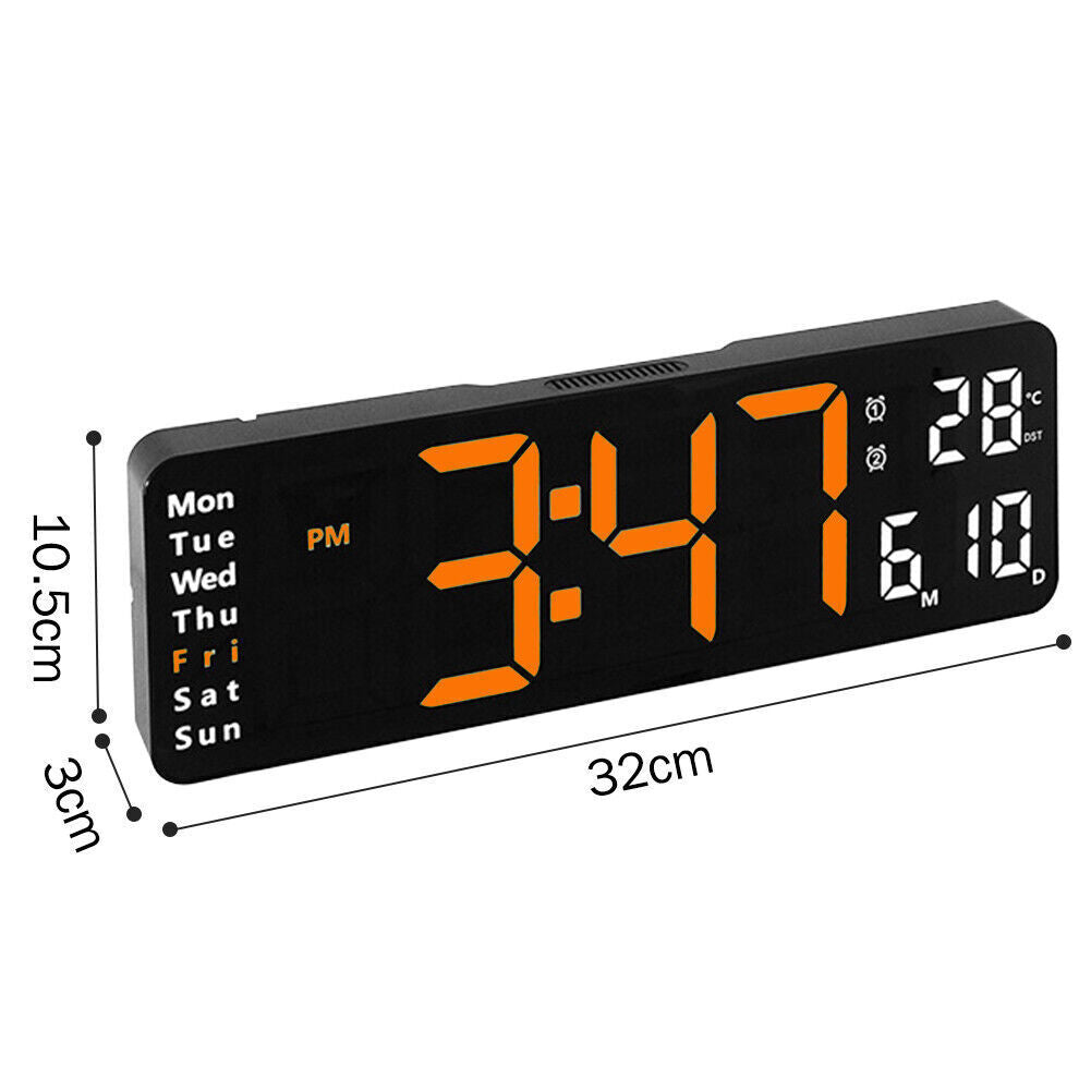 Clocks: 13" Orange Large Digital Big Jumbo LED Wall Desk Clock Display With Temperature Calendar