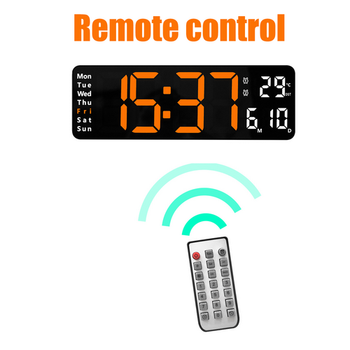 Clocks: 13" Orange Large Digital Big Jumbo LED Wall Desk Clock Display With Temperature Calendar