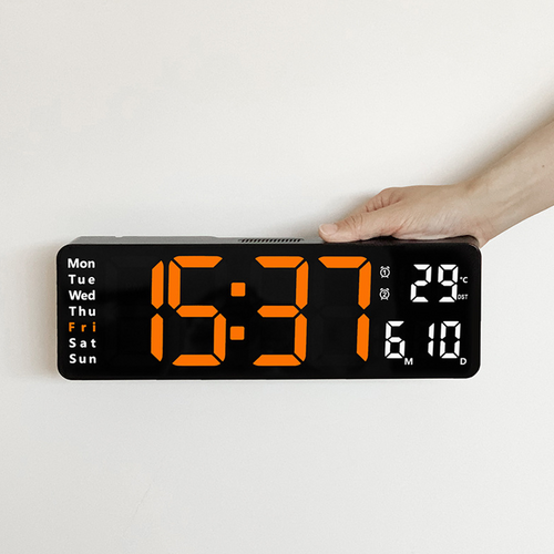 Clocks: 13" Orange Large Digital Big Jumbo LED Wall Desk Clock Display With Temperature Calendar