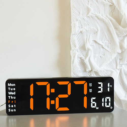 Clocks: 13" Orange Large Digital Big Jumbo LED Wall Desk Clock Display With Temperature Calendar