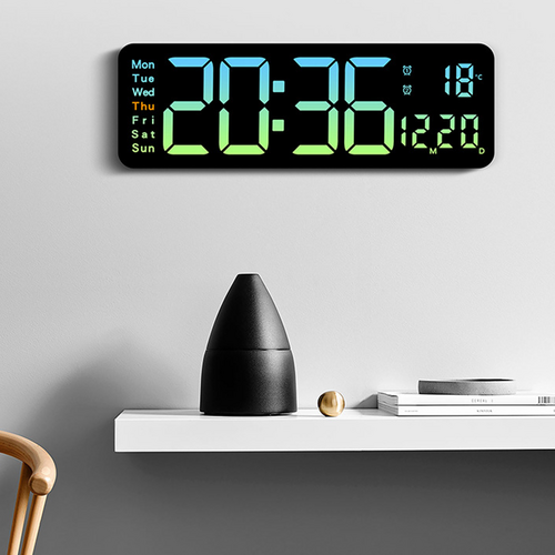 Clocks: 16" Green gradient color Large Digital Big Jumbo LED Wall Desk Clock Display With Temperature Calendar