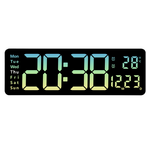 Clocks: 16" Green gradient color Large Digital Big Jumbo LED Wall Desk Clock Display With Temperature Calendar