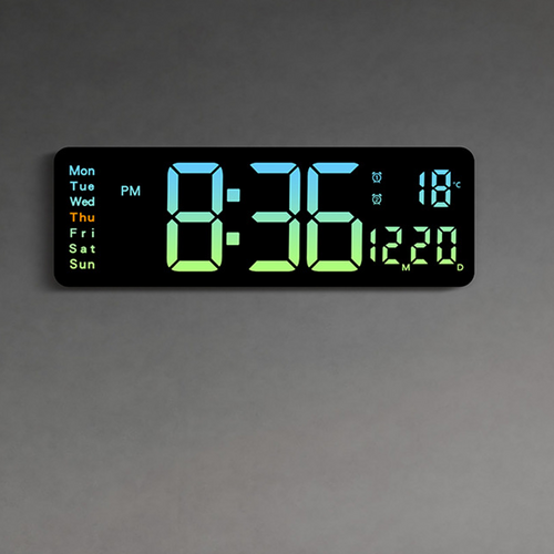 Clocks: 16" Green gradient color Large Digital Big Jumbo LED Wall Desk Clock Display With Temperature Calendar