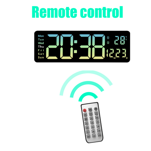 Clocks: 16" Green gradient color Large Digital Big Jumbo LED Wall Desk Clock Display With Temperature Calendar