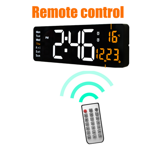 Clocks: 16" Orange Large Digital Big Jumbo LED Wall Desk Clock Display With Temperature Calendar