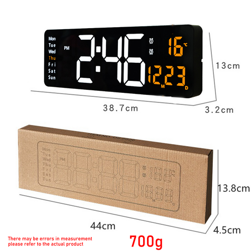 Clocks: 16" Orange Large Digital Big Jumbo LED Wall Desk Clock Display With Temperature Calendar