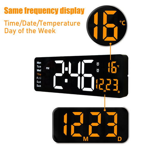 Clocks: 16" Orange Large Digital Big Jumbo LED Wall Desk Clock Display With Temperature Calendar