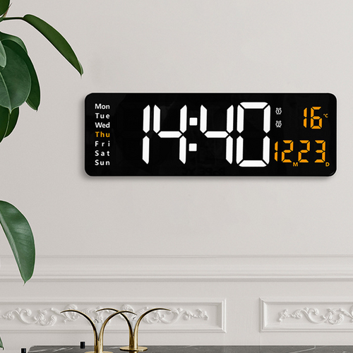 Clocks: 16" Orange Large Digital Big Jumbo LED Wall Desk Clock Display With Temperature Calendar