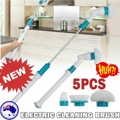 Laundry Cleaning Supplies: 5PCS Rechargeable Spin Scrubber Electric Turbo Scrub Cleaning Brush Cordless Kit