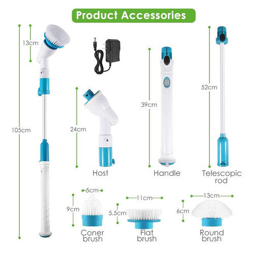 Laundry Cleaning Supplies: 5PCS Rechargeable Spin Scrubber Electric Turbo Scrub Cleaning Brush Cordless Kit