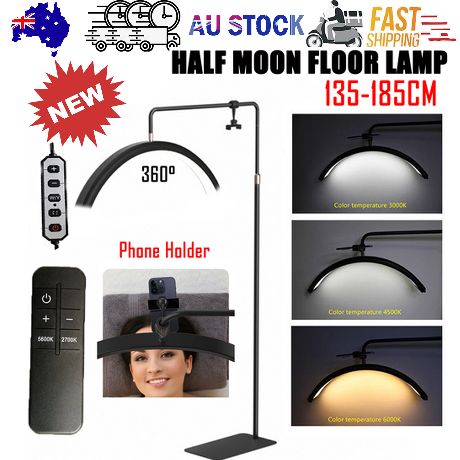 Floor Lamps: Beauty Half Moon Floor Fill Lamp LED Lash Light for Tattoo Salon Eyelash Makeup