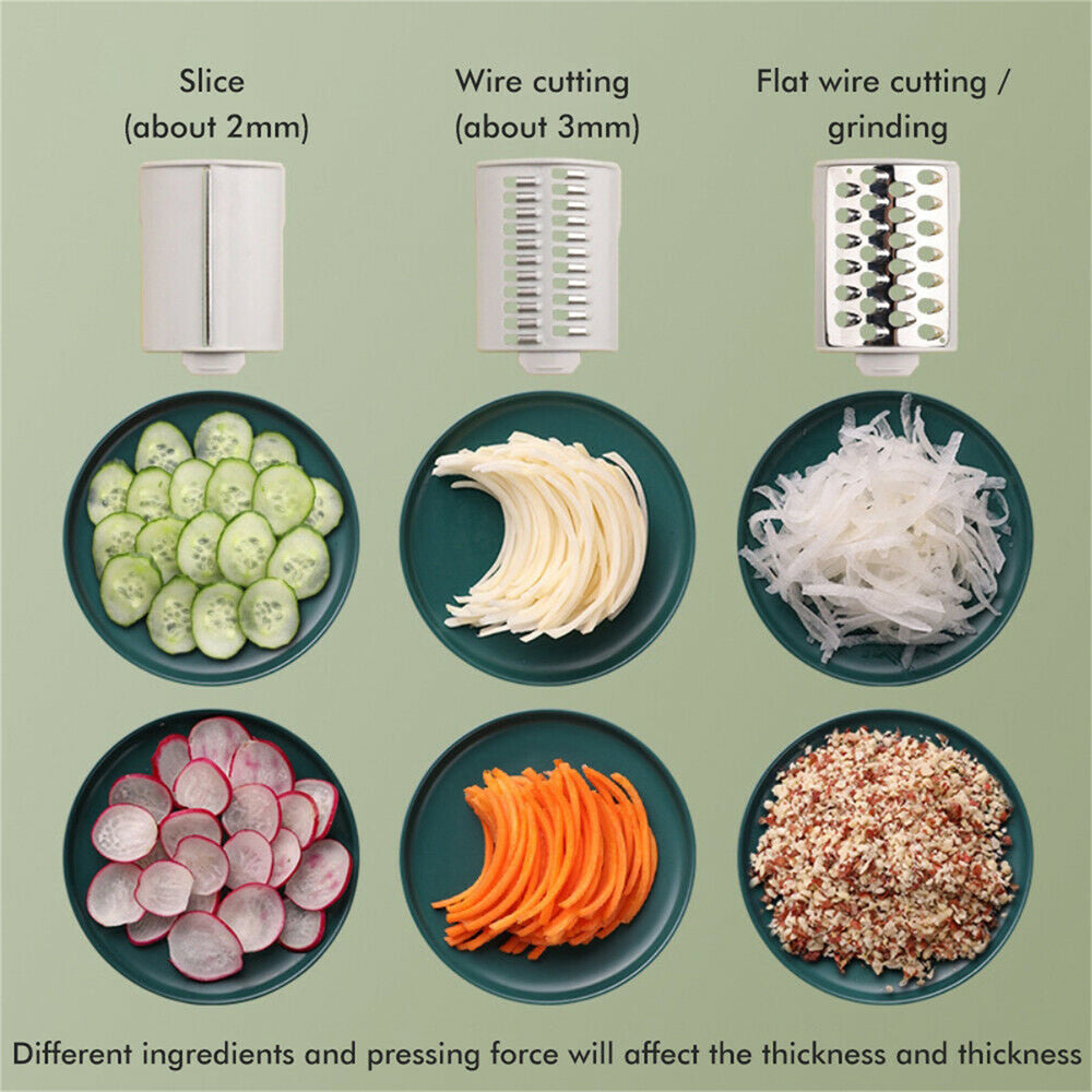 Kitchen Knives: Kitchen Vegetable Food Manual Rotary Drum Grater Chopper Slicer Fruit Cutter