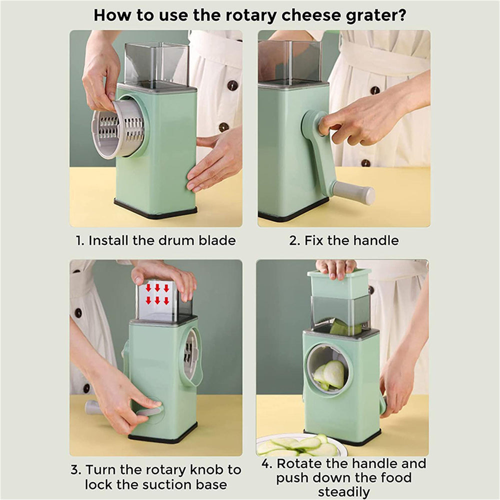 Kitchen Knives: Kitchen Vegetable Food Manual Rotary Drum Grater Chopper Slicer Fruit Cutter