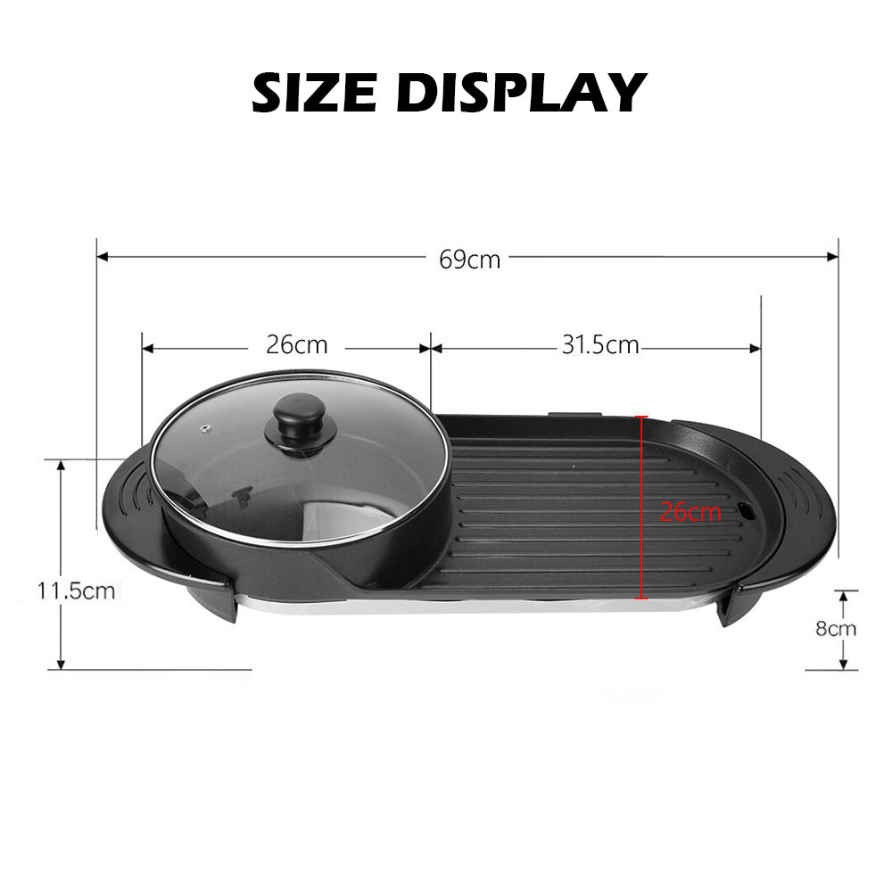 BBQ Tools: 2-IN-1 Electric Hot Pot BBQ Oven Smokeless Non Stick Barbecue Hotpot Grill Pan