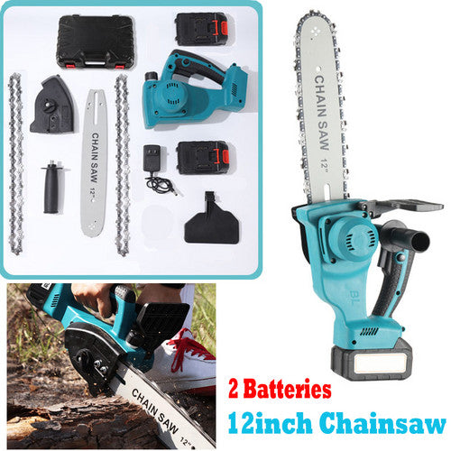 Power Saws: 12"inch Cordless Electric Chainsaw + 2 Battery 2 Chain Brushless Wood Cutter Saw