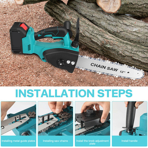 Power Saws: 12"inch Cordless Electric Chainsaw + 2 Battery 2 Chain Brushless Wood Cutter Saw