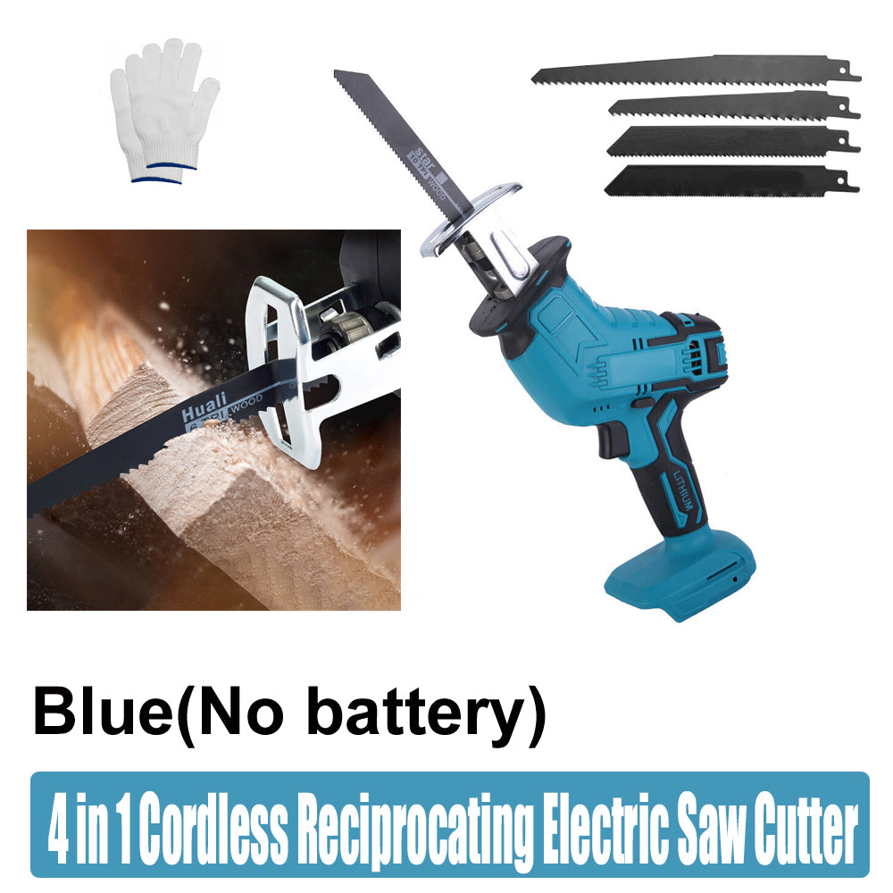 Gardening Tools: Blue Cordless Electric Reciprocating Saw Cutter with Blades without battery