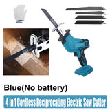 Gardening Tools: Blue Cordless Electric Reciprocating Saw Cutter with Blades without battery