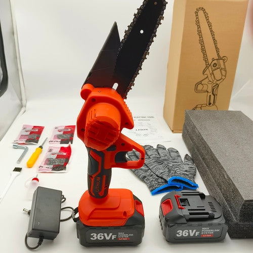 Power Saws: 6" Mini Orange Cordless Electric Chainsaw 2X Battery-Powered Wood Cutter Rechargeable