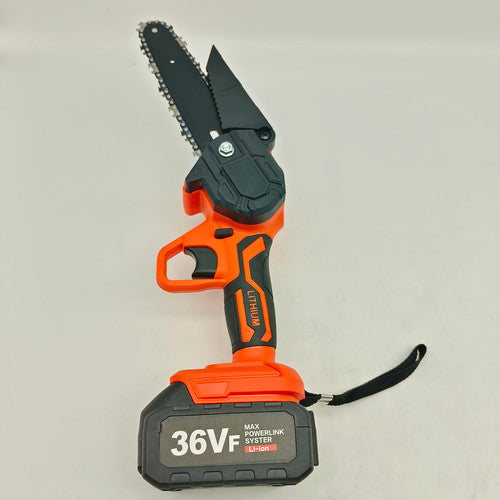 Power Saws: 6" Mini Orange Cordless Electric Chainsaw 2X Battery-Powered Wood Cutter Rechargeable