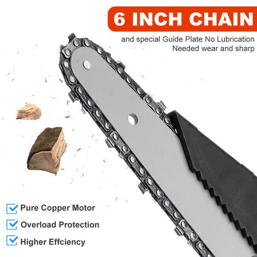 Power Saws: 6" Mini Orange Cordless Electric Chainsaw 2X Battery-Powered Wood Cutter Rechargeable
