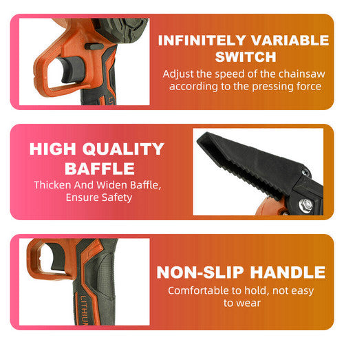 Power Saws: 6" Mini Orange Cordless Electric Chainsaw 2X Battery-Powered Wood Cutter Rechargeable