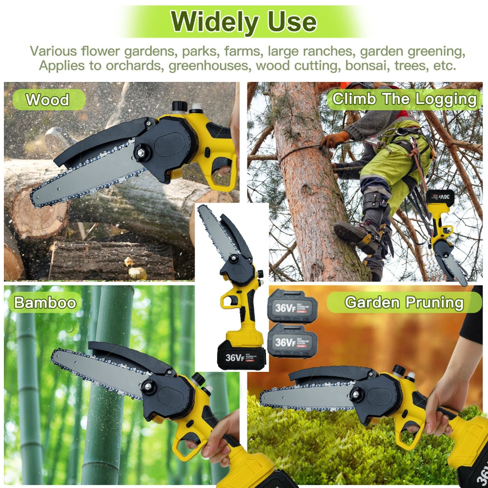 Power Saws: 36V 8" Mini Cordless Electric Chainsaw 2XBattery 36V Wood Cutter Rechargeable