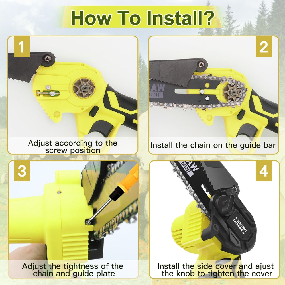 Power Saws: 36V 8" Mini Cordless Electric Chainsaw 2XBattery 36V Wood Cutter Rechargeable