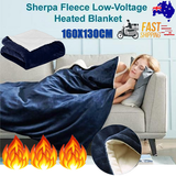 Blankets & Throws: Double-side Flannel Heated Electric Throw Rug Blanket Fast Heating Warm Washable BLUE