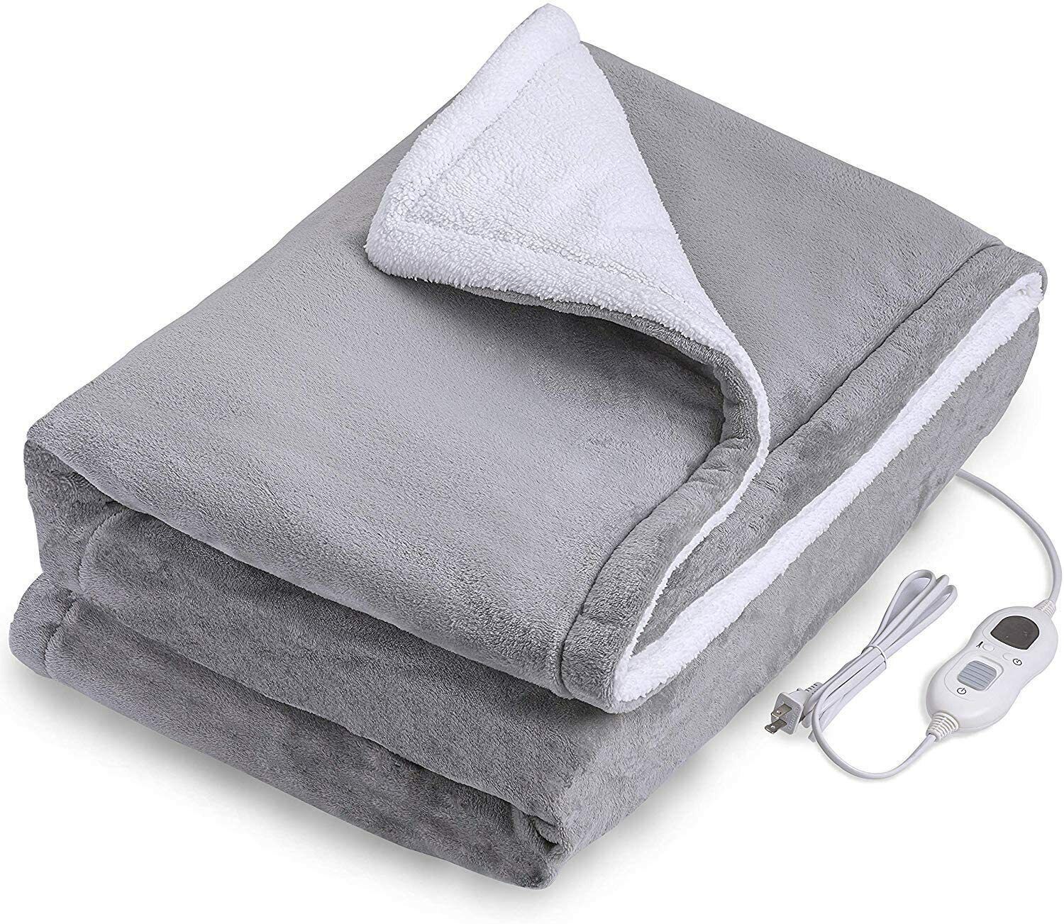 Blankets & Throws: Double-side Flannel Heated Electric Throw Rug Blanket Fast Heating Warm Washable GREY