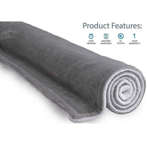 Blankets & Throws: Double-side Flannel Heated Electric Throw Rug Blanket Fast Heating Warm Washable GREY