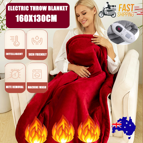 Blankets & Throws: Double-side Flannel Heated Electric Throw Rug Blanket Fast Heating Warm Washable RED