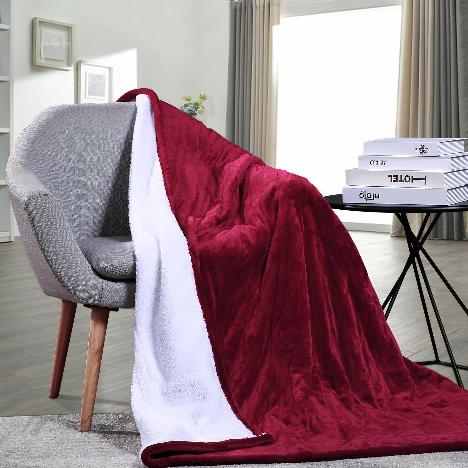 Blankets & Throws: Double-side Flannel Heated Electric Throw Rug Blanket Fast Heating Warm Washable RED