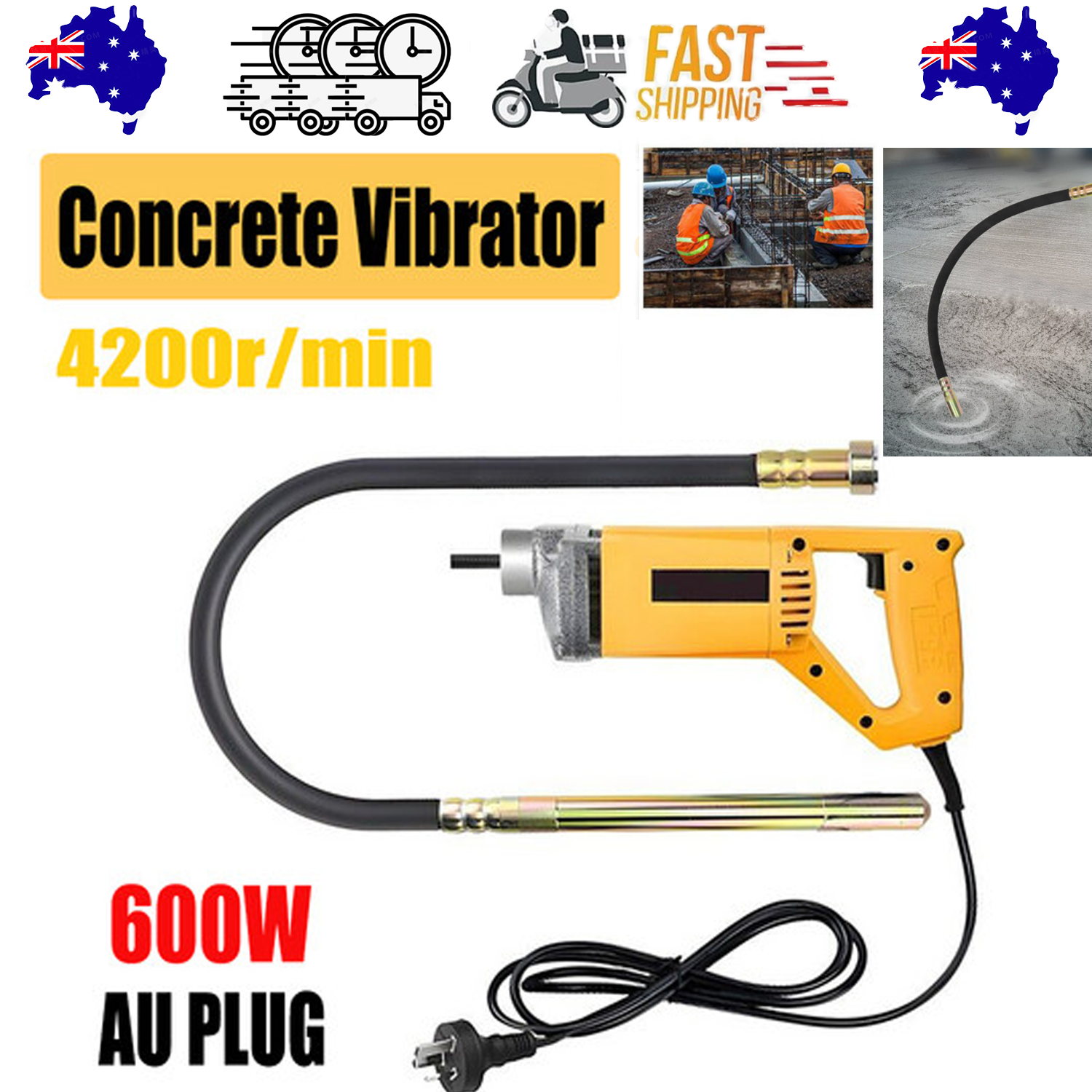Hand Tools: Portable Handheld Electric Concrete Cement Mixing Vibrator w/Flexible Hose MAX1800W
