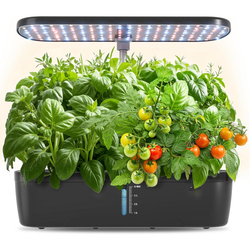 Hydroponics Plant Growing System 12 Pods Indoor Herb Garden Kit Led Light 4L Black