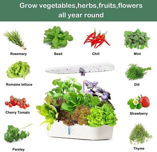 Hydroponics Plant Growing System 12 Pods Indoor Herb Garden Kit Led Light 4L WHITE