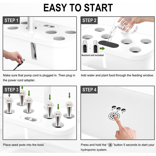 Hydroponics Plant Growing System 12 Pods Indoor Herb Garden Kit Led Light 4L WHITE