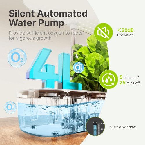 Hydroponics Plant Growing System 12 Pods Indoor Herb Garden Kit Led Light 4L WHITE