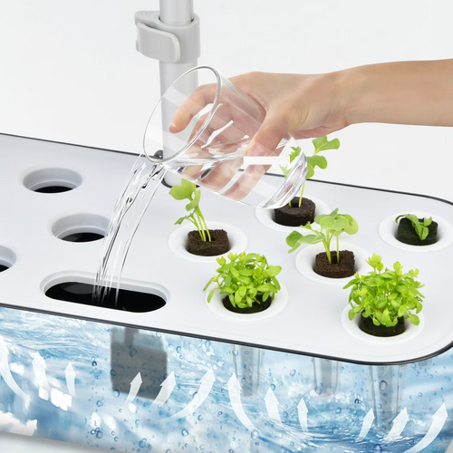 Hydroponics Plant Growing System 12 Pods Indoor Herb Garden Kit Led Light 4L WHITE