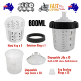 Painting Tools: 50 Sets Paint Spray Gun Cup Lids Liners Kit with Micron Filter  600ML Clear