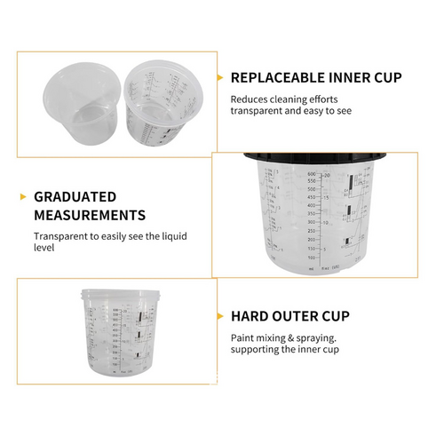Painting Tools: 50 Sets Paint Spray Gun Cup Lids Liners Kit with Micron Filter  600ML Clear