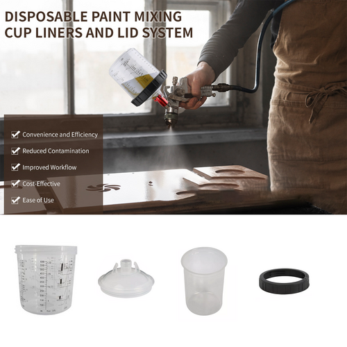 Painting Tools: 50 Sets Paint Spray Gun Cup Lids Liners Kit with Micron Filter  600ML Clear