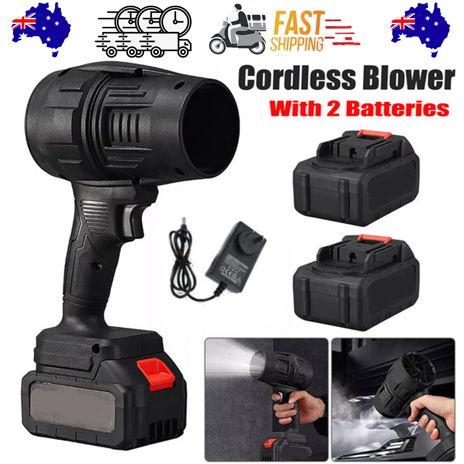 Leaf Blowers: Cordless Blower Portable Handheld Electric Brushless Turbo Jet Fan w/2 Batteries