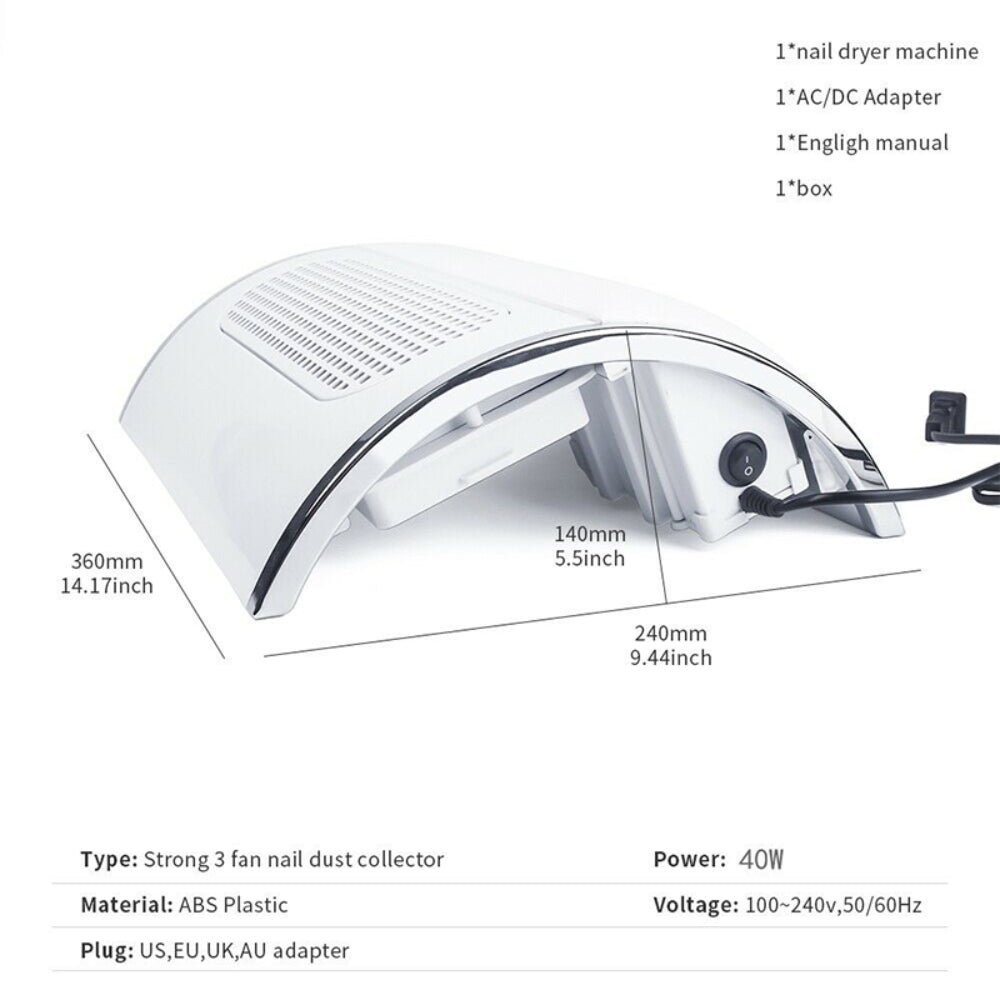 Nail Care: Nail Dust Collector Remover Fan Vacuum Cleaner 3 Fan Suction Manicure Machine