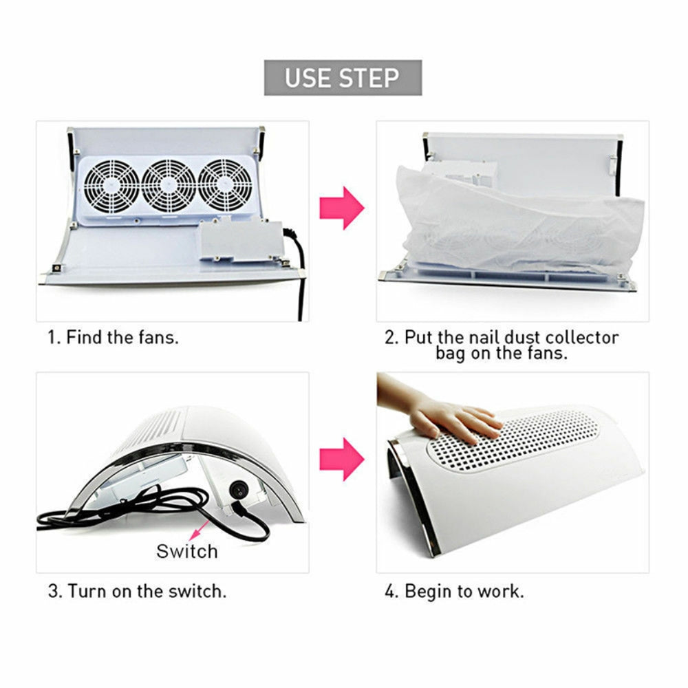 Nail Care: Nail Dust Collector Remover Fan Vacuum Cleaner 3 Fan Suction Manicure Machine